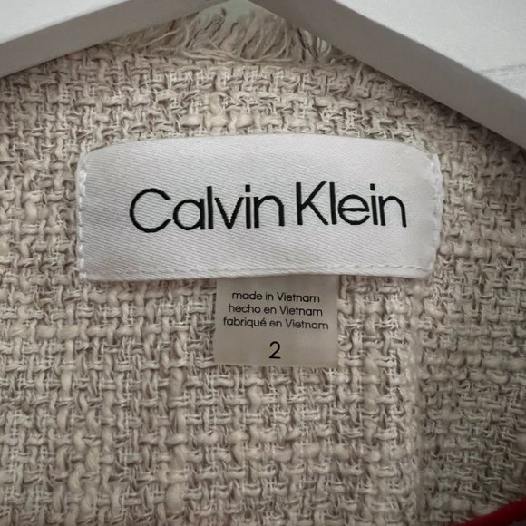 Calvin Klein Open Front Tweed Fringe Jacket 2 - Picture 9 of 12